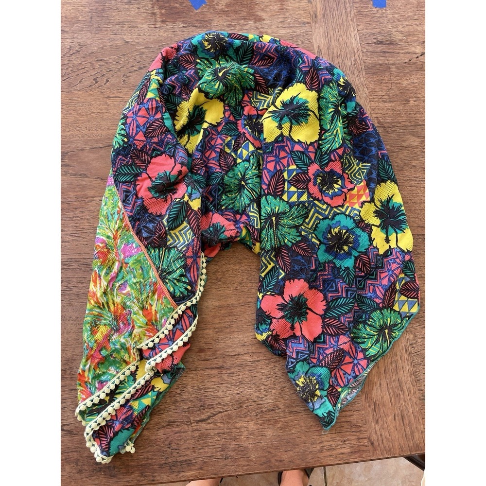 Women's Multicolor Floral Chiffon Polyester Rectangle Sarong‎ with Fringe